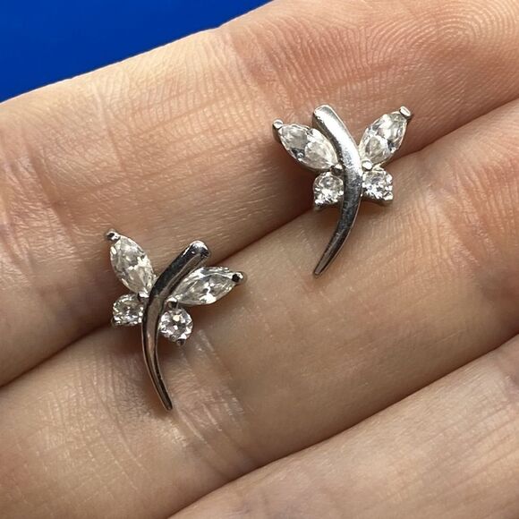 💛 925 Vintage Marquise CZ Butterfly/Dragonfly Earrings - Picture 3 of 4